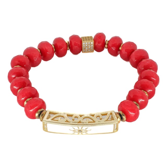 New Beginning Red Energy Evil Eye Beaded Bracelet For Sale