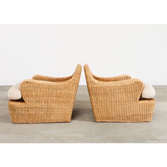 Wood Pair of Ralph Lauren Wicker Lounge Chairs and Ottoman For Sale - Image 7 of 18