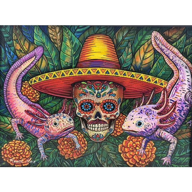 Ricardo Maya Contemporary Mexican Folk Art Día De Los Muertos Painting For Sale - Image 4 of 15
