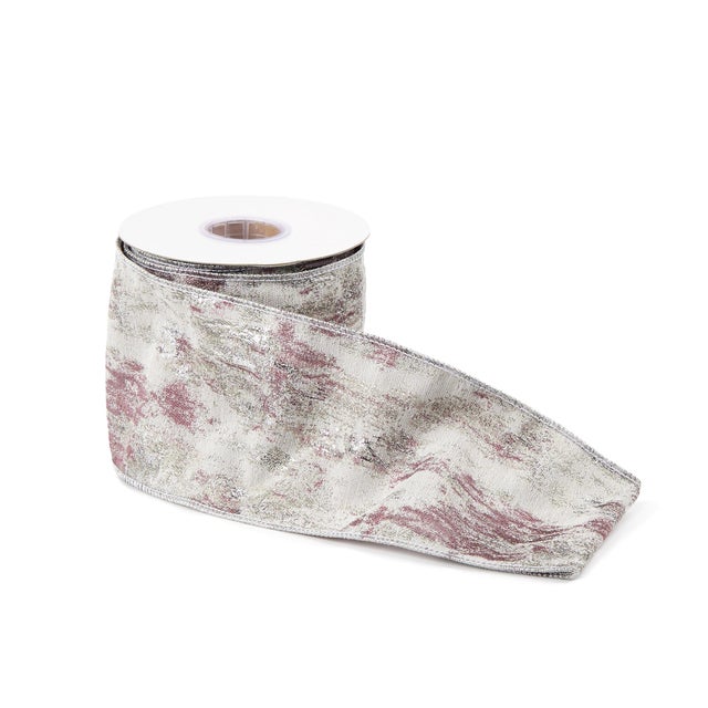 Modern Pink and Silver Shimmer Wired Ribbon (Set of 2) For Sale - Image 3 of 3