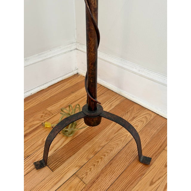 Arts & Crafts Style Wrought Iron Floor Lamp on Tripod Legs With Original Shade For Sale - Image 9 of 12
