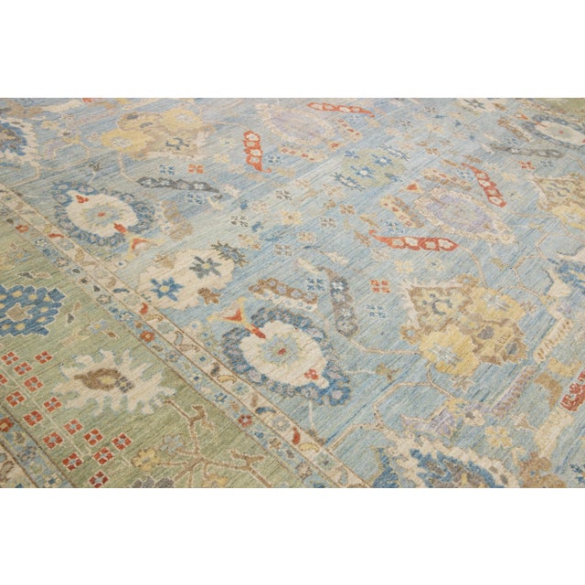 Mid 20th Century Modern Persian Sultanabad Blue Handmade Floral Wool Rug For Sale - Image 9 of 11