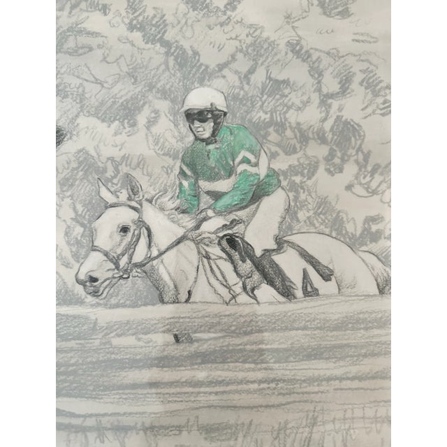 Steeplechase Colored Pencil Original Art by Michael Roberts With Light Grey Matte and Black Wooden Frame For Sale - Image 4 of 6