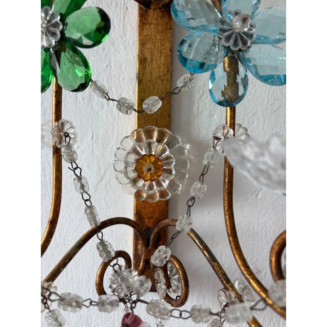 Maison Baguès Style Multicolor Prisms Murano Drops Crystal Flowers Sconces C1930 For Sale - Image 11 of 14