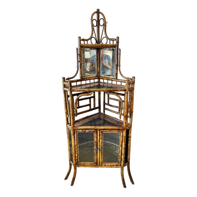 Antique French Bamboo & Lacquer Corner Cabinet, c.1870 For Sale