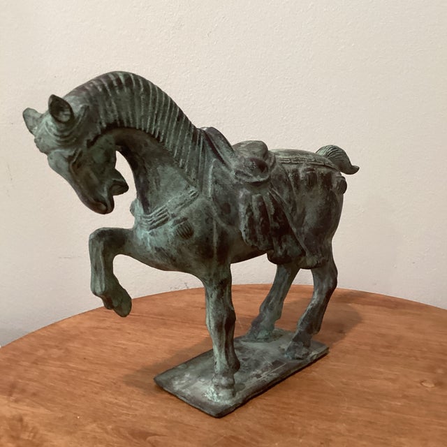 Early 20th Century Tang Dynasty-Style War Horse Metal Sculpture on Pedestal, Artist Signed For Sale - Image 11 of 12