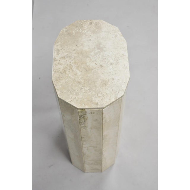 Vintage Postmodern Travertine Stone Small 20" Modern Pedestal Stand Side Table For Sale - Image 11 of 13
