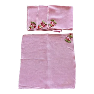 Vintage Pink Tea Napkins With Corner Appliqués- Set of 4