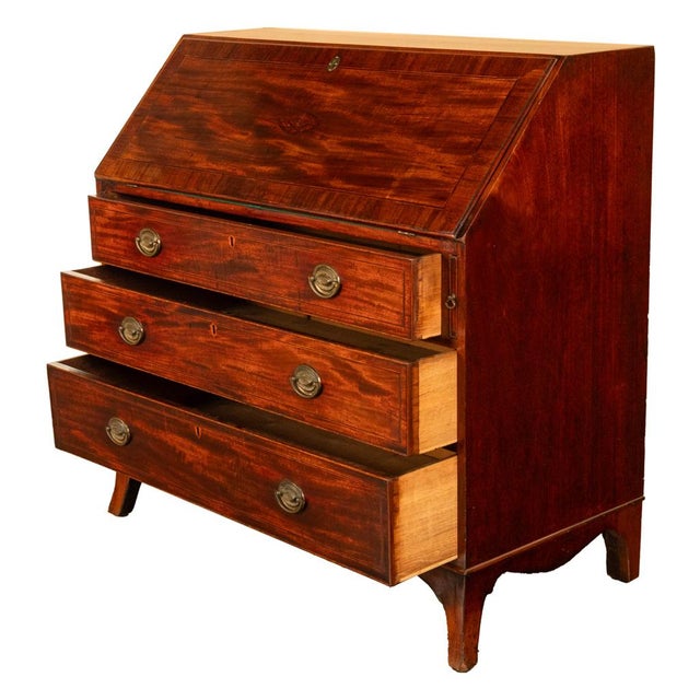 Fine Antique Georgian Mahogany Sheraton Inlaid Secretary Desk Bureau Chest 1780 For Sale - Image 12 of 17