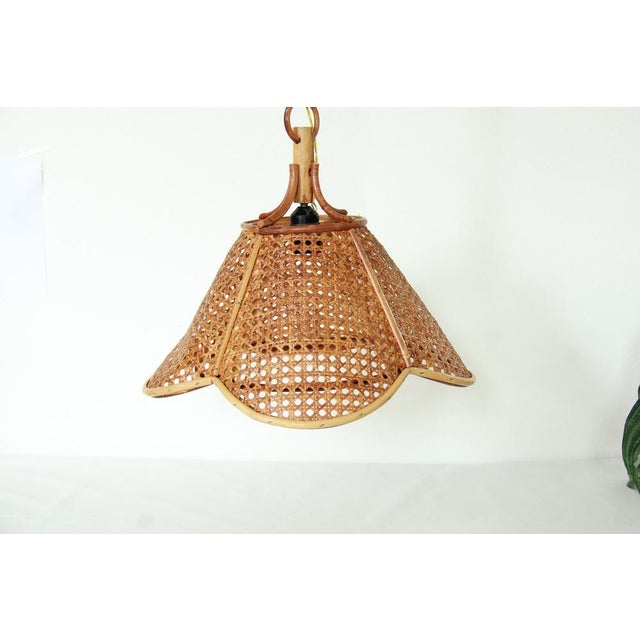 Mid-Century Modern VintageOmbrellino Bamboo and Viennese Straw Ceiling Lamp, Italy, 1970s For Sale - Image 3 of 11