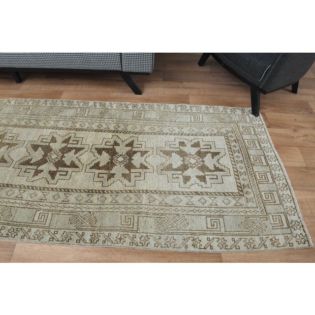 Textile 1970s Vintage Handmade Wool Cotton Beige Runner Rug For Sale - Image 7 of 11