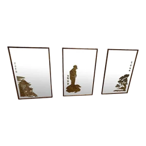 Set of Three 1970s Gilt Wood Faux Bamboo Eglomise Reverse Painted Asian Mirrors