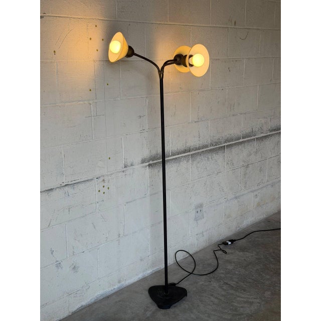 Black 1950s Mid-Century Modern Metal Floor Lamp With 3 Adjustable Gooseneck Shades For Sale - Image 8 of 10