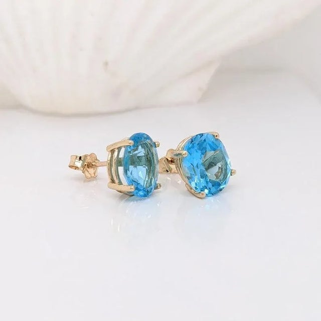 Swiss Topaz Stud Earrings in Solid 14k Gold - 2 Pieces For Sale - Image 4 of 6