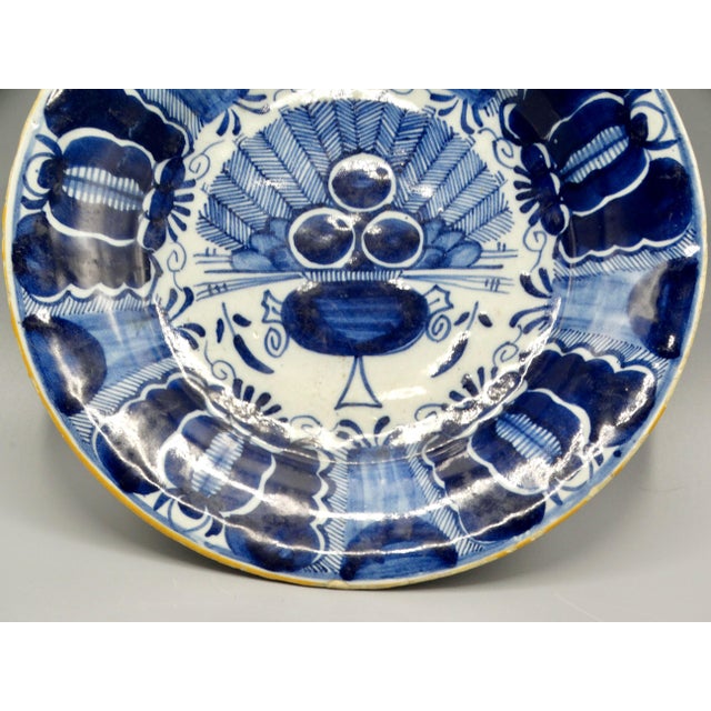 Delft 18th-Century Delft Peacock Plate Three Bells Maker's Mark For Sale - Image 4 of 10