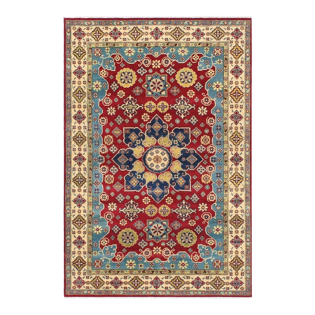 1990s Rustic Kazak Red & Beige Wool Rug - 5'10'' X 8'9'' For Sale