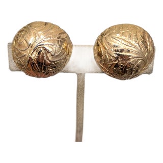 Vintage 1960s Signed Napier Goldtone Round Domed Foliate Clip Earrings-2 Pieces For Sale