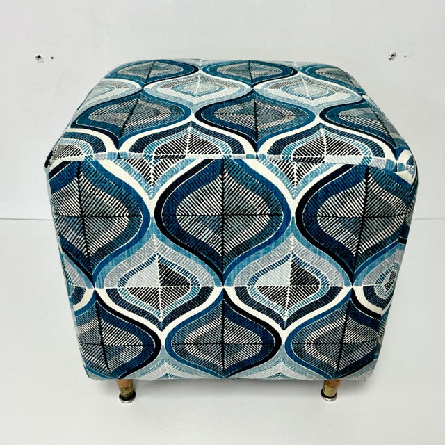 Mid-Century Modern Boho Chic Stool/Bench, Newly Upholstered For Sale - Image 6 of 9