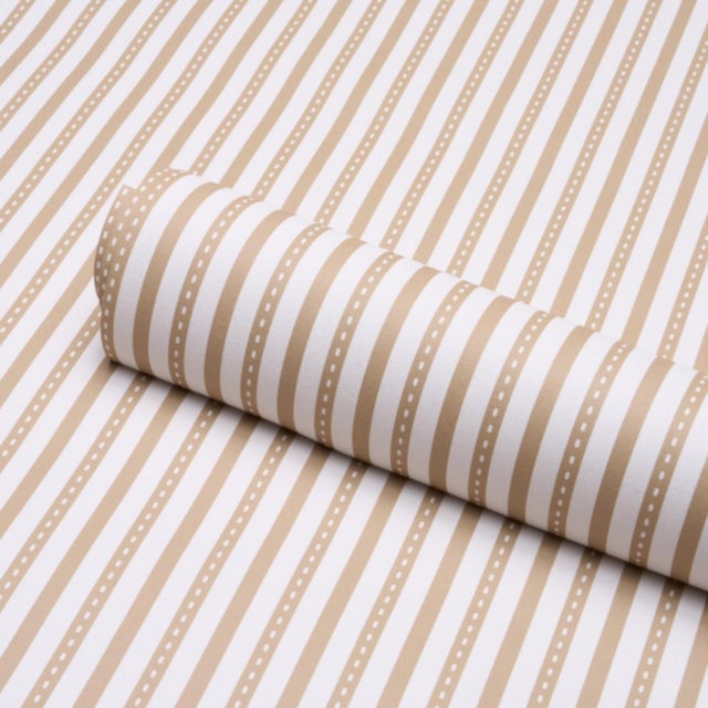 Schumacher Sample - Schumacher Mathis Ticking Stripe Wallcovering In Neutral For Sale - Image 4 of 6