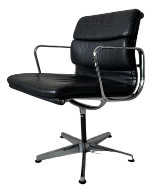 EA 208 Black Leather Chair by Charles & Ray Eames for Herman Miller, 1970