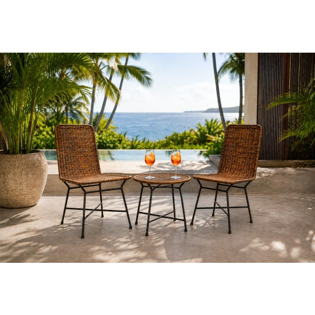 Brazilian Modern Pair of Chairs in Iron & Wicker by Carlo Hauner, Brazil, 1950s For Sale - Image 17 of 18