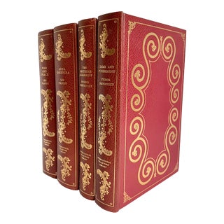 Set of 4 International Collectors Edition 1950's Red Leather Books For Sale