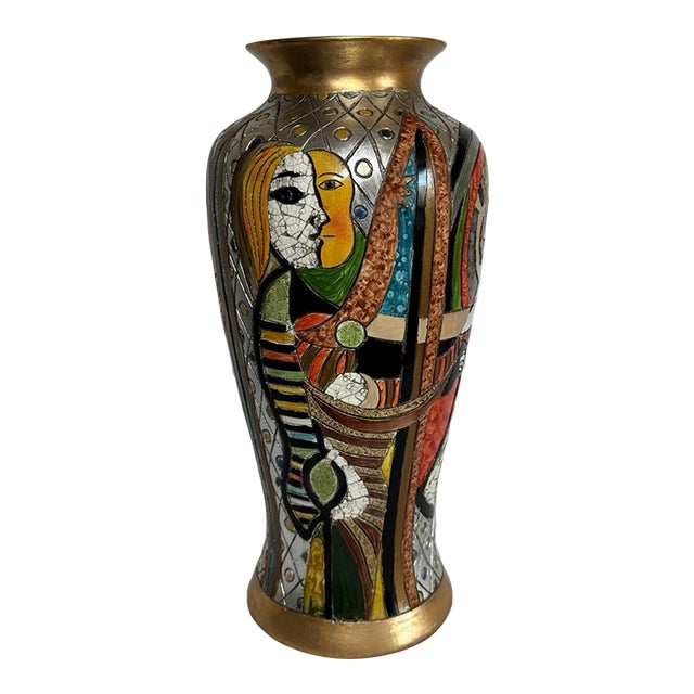 Picasso Inspired Cubist Faces Multicolor Vase With Inset Mosaic For Sale