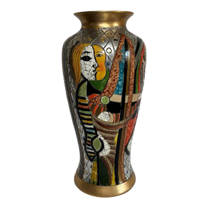 Picasso Inspired Cubist Faces Multicolor Vase With Inset Mosaic