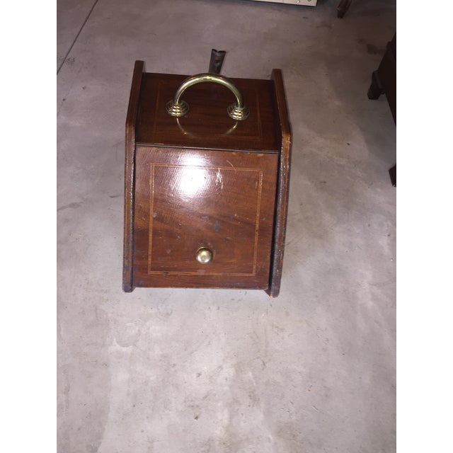 Great unique old Mahogany Banded coal Bin with metal dustpan attachment. Does have wear but that's what makes it even more...