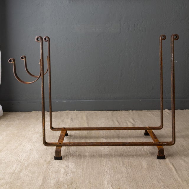 Large Hammered Steel Firewood and Kindling Rack With Rustic Patina For Sale - Image 10 of 16