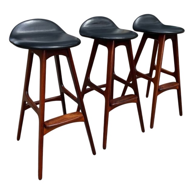 Danish OD61 Bar Stools by Erik Buck for Oddense Mobelfabrik, 1960s, Set of 3 For Sale