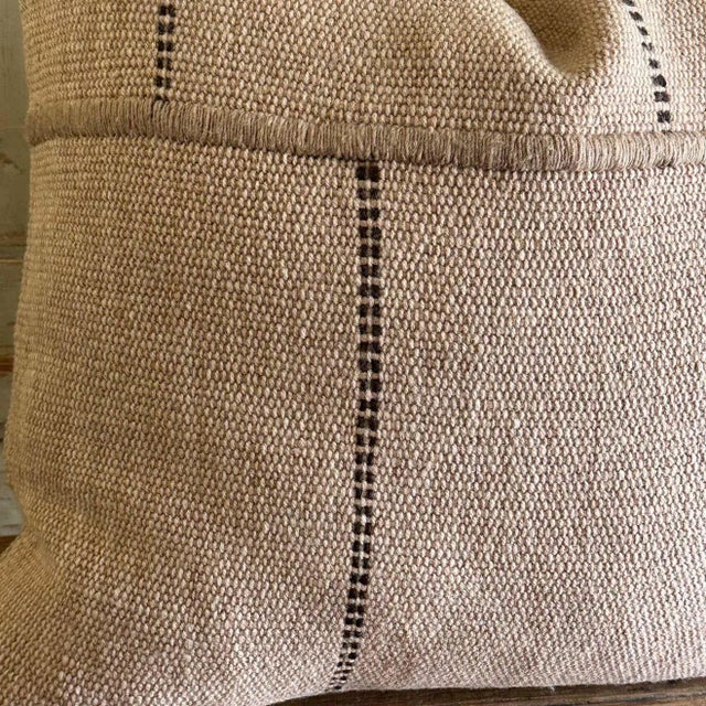 Custom Hand Made Wool Pillow With Stripes Includes Down Feather Insert For Sale In Los Angeles - Image 6 of 9