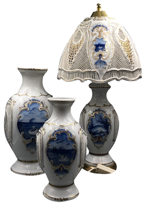Porcelain Lamp with Vases in Broken Porcelain from Klausenburg, 1980s, Set of 3