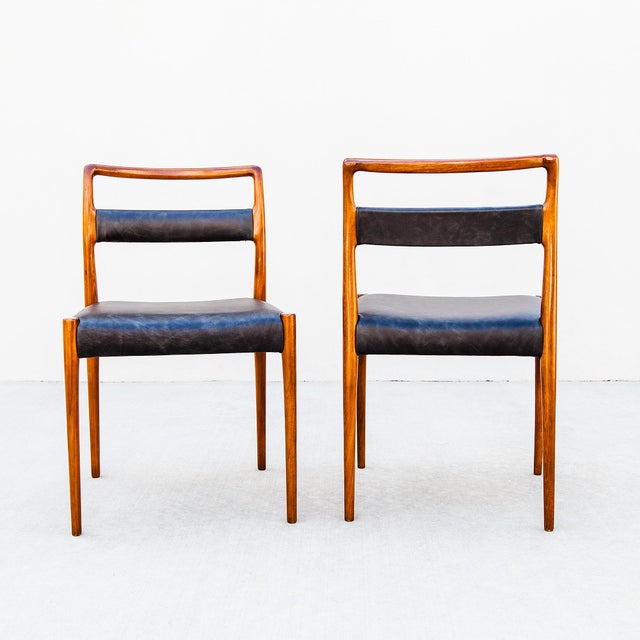 Brown Vintage 1960s Teak & Leather Dining Chairs Attributed to Kai Kristiansen, Danish Mid Century Modern For Sale - Image 8 of 14