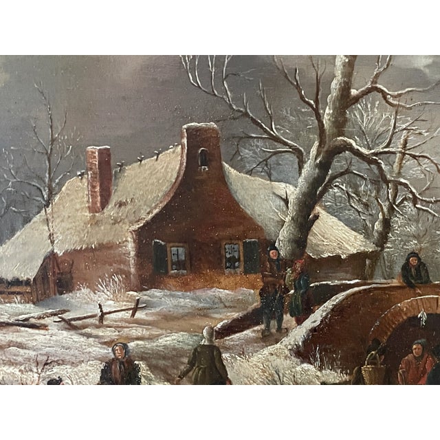 Blue Dutch Winter Painting, 19th Century For Sale - Image 8 of 8