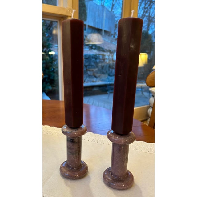 Stone 1980s Pink Granite Candlesticks - a Pair For Sale - Image 7 of 8