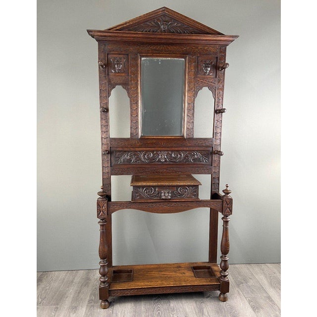 19th Century Neo-Gothic Carved Oak Coat Rack For Sale - Image 9 of 9