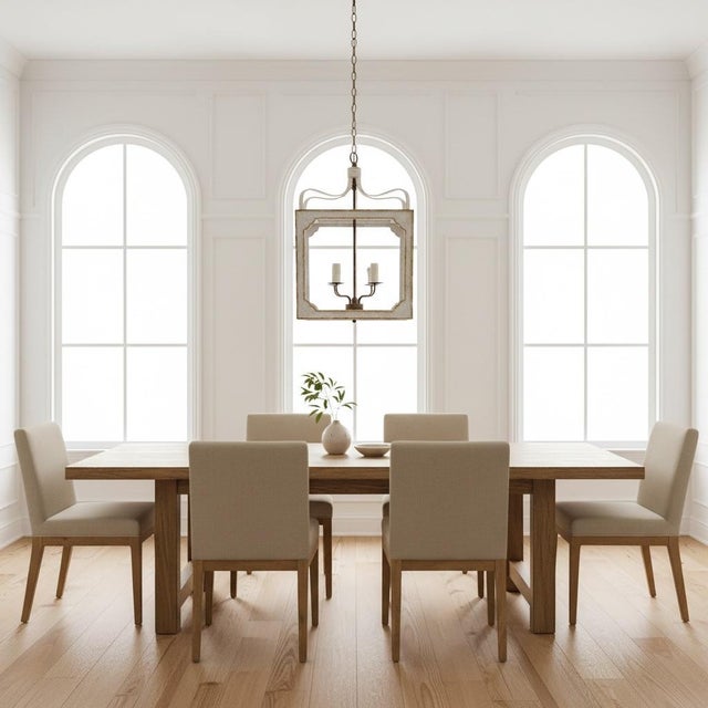 The Nadia Cube Petite Chandelier brings soft European elegance to any space. Framed wooden panels with arched cutouts...