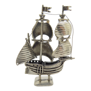 Vintage Italian Handmade Genuine Silver Galleon Ship Large and Rare Solid Figurine