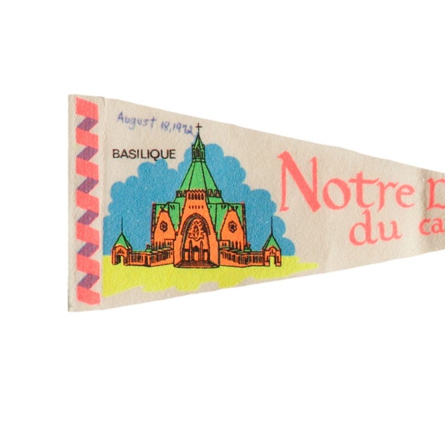 Vintage Notre Dame du cap Quebec felt flag pennant circa 1970. A mid-century souvenir from Notre Dame du Cap, or Our Lady...