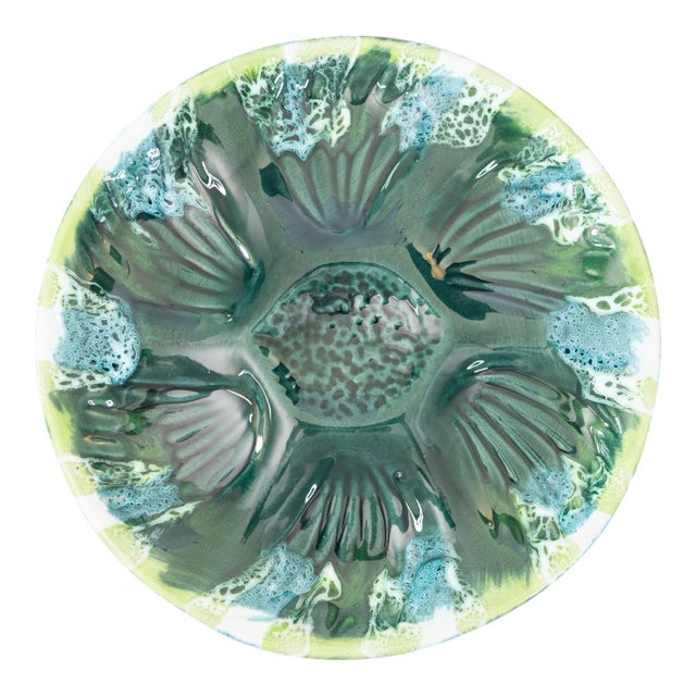 Mid Century French Vallauris Majolica Oyster Plate For Sale