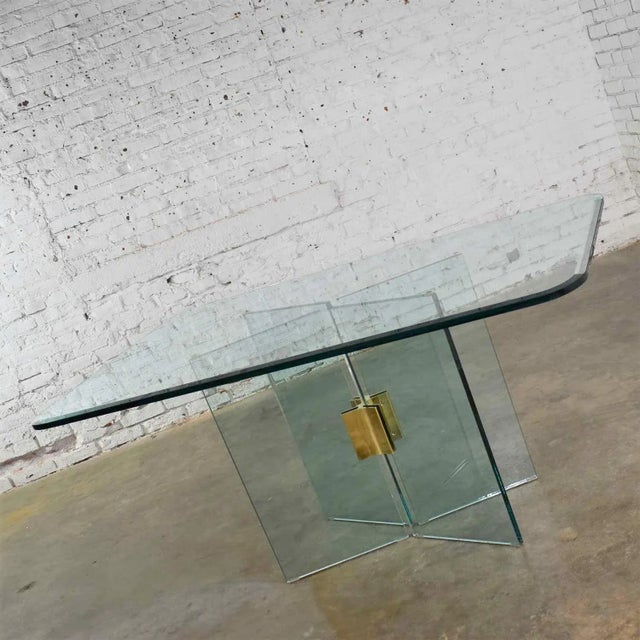 Pace Collection All Glass Dining Table With Brass Plated Connector Attributed to the Pace Collection For Sale - Image 4 of 13