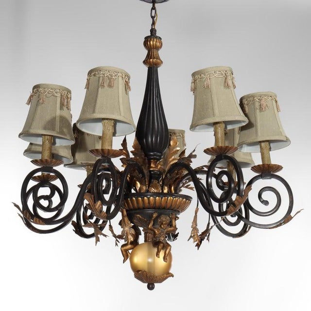 Vintage French Louis XIV Style Figural Cherub Gilt & Ebonized Chandelier C1940 For Sale - Image 18 of 18