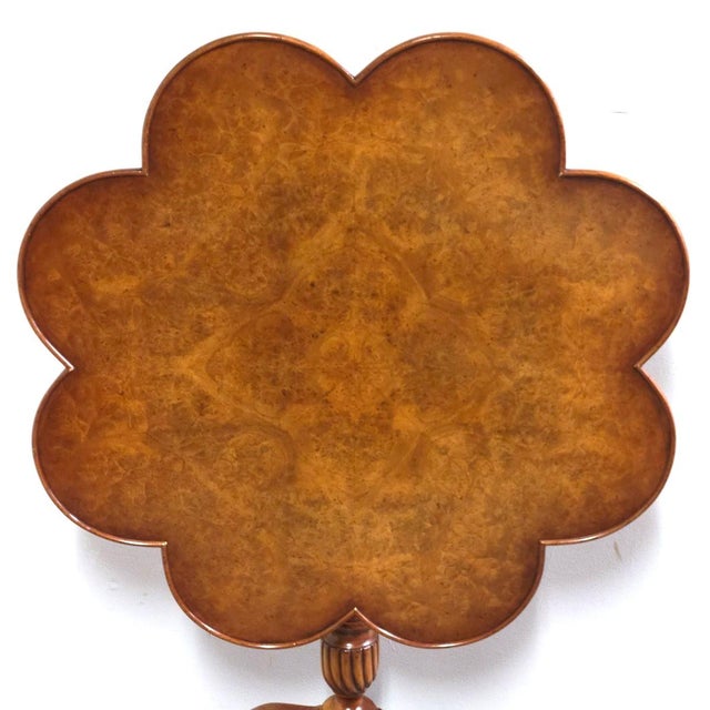 Late 20th Century 20th Century Oak Burl Chippendale Style Scalloped Style Tilt Top Drinks or Tea Table For Sale - Image 5 of 9