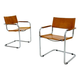 Mid-Century Bauhaus Cognac Armchair by Mart Stam and Marcel Brauer for Fasem, 1980s For Sale