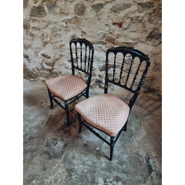 Set of Antique Napoleon III Chairs in Ebonized Wood with Upholstered Seat For Sale - Image 5 of 18