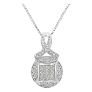 .925 Sterling Silver 1/3 cttw Diamond Ribbon and Circle Cluster 18" Pendant Necklace (I-J Color, I3 Clarity) For Sale