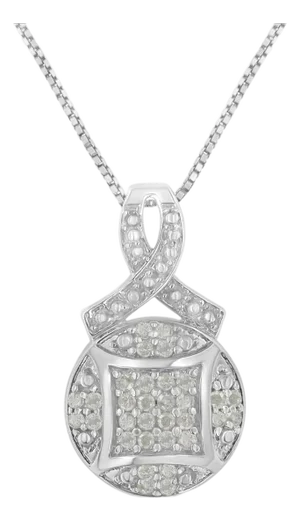 .925 Sterling Silver 1/3 cttw Diamond Ribbon and Circle Cluster 18" Pendant Necklace (I-J Color, I3 Clarity)