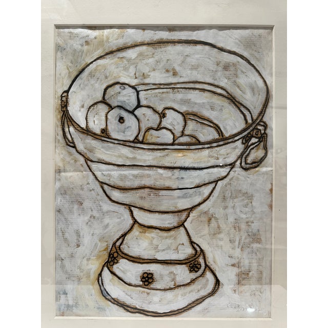 Mid-Century Modern Mid 20th Century Original Mixed Media Newspaper Collage Classical Urn Still Life Framed For Sale - Image 3 of 7