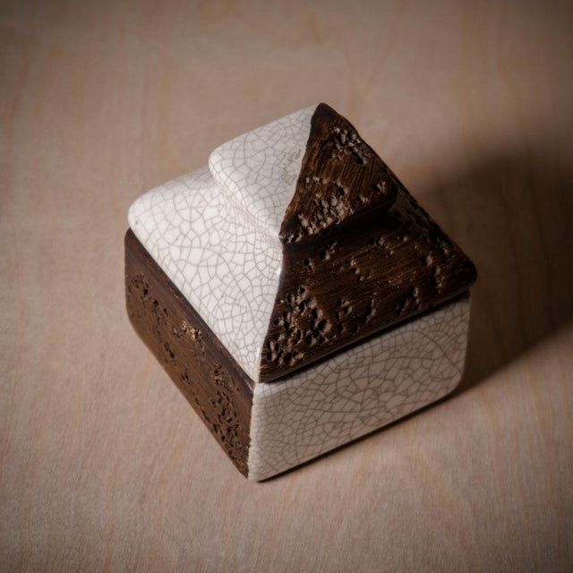 Ceramic Vintage Studio Pottery Ceramic Two Tone Textured and Crackle Glaze Box With Lid For Sale - Image 7 of 12